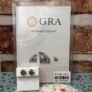 4 Carat 8.0mm Dark Gray Moissanite Screw Back Earrings in 925 Sterling Silver